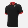 Tenues De Match Officielles Macron Rugby Du Pays De Galles | Polo En Coton Pique Noir Ligne Supporter Du Pays De Galles Rugby 2020/21 | Vetements De Sport Techniques Macron