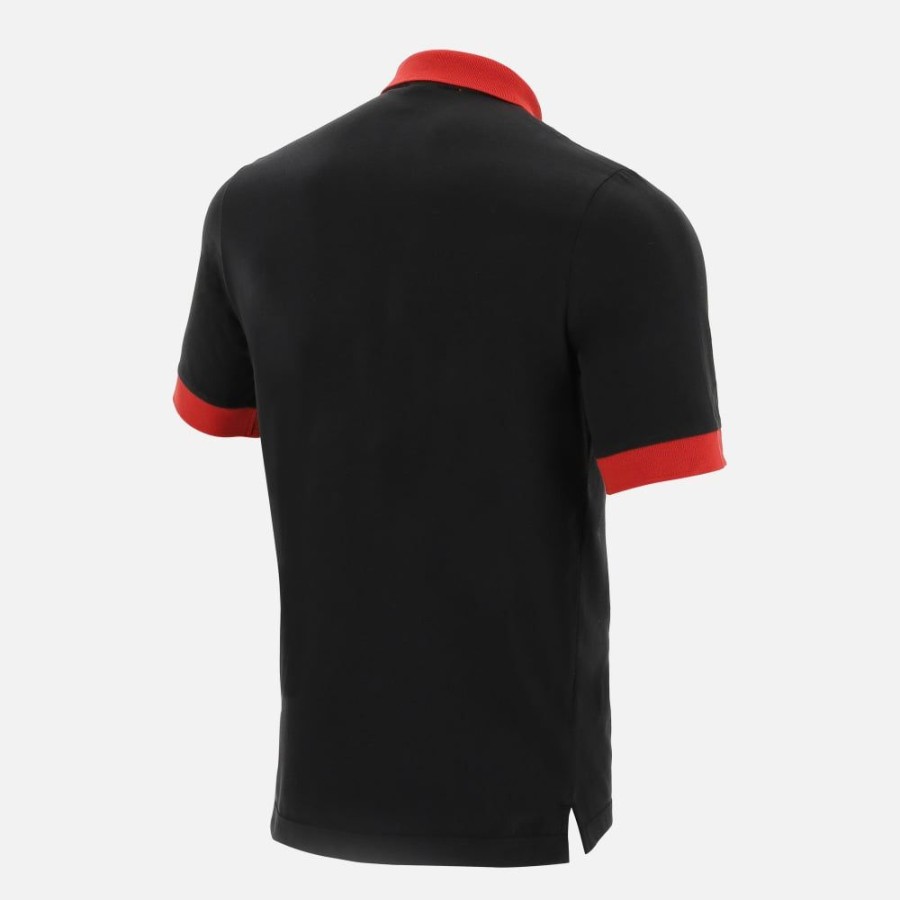 Tenues De Match Officielles Macron Rugby Du Pays De Galles | Polo En Coton Pique Noir Ligne Supporter Du Pays De Galles Rugby 2020/21 | Vetements De Sport Techniques Macron