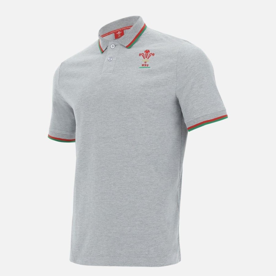 Tenues De Match Officielles Macron Rugby Du Pays De Galles | Polo En Coton Pique Gris Ligne Supporter Du Pays De Galles Rugby 2020/21 | Vetements De Sport Techniques Macron