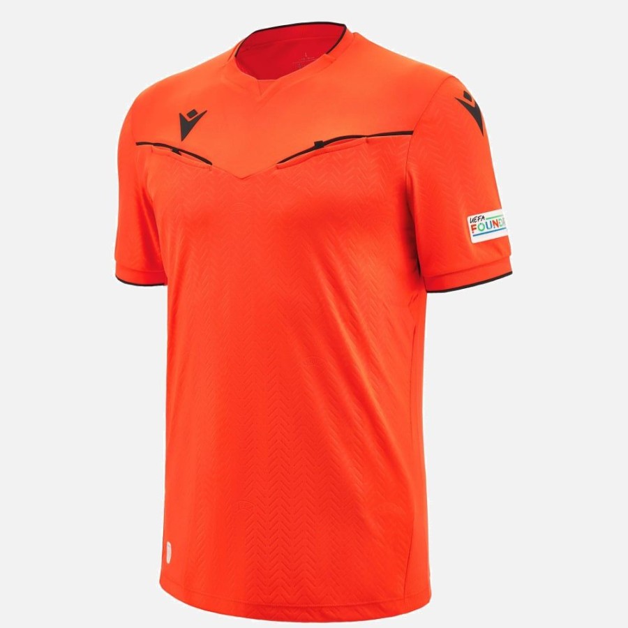 Tenues De Match Officielles Macron Arbitres Uefa | Maillot Arbitre Neon Rouge Uefa 2023/25