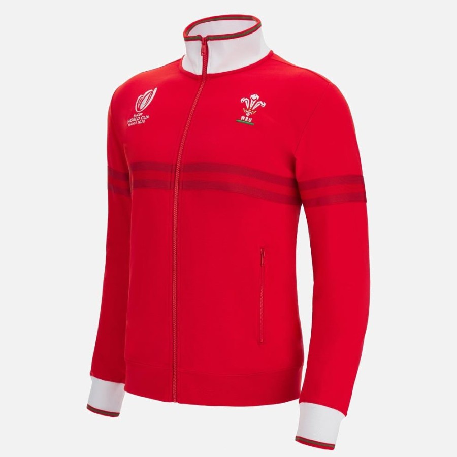 Tenues De Match Officielles Macron Rugby Du Pays De Galles | Sweat En Coton Avec Fermeture Eclair Integrale Adulte Rugby World Cup 2023 Galles Rugby