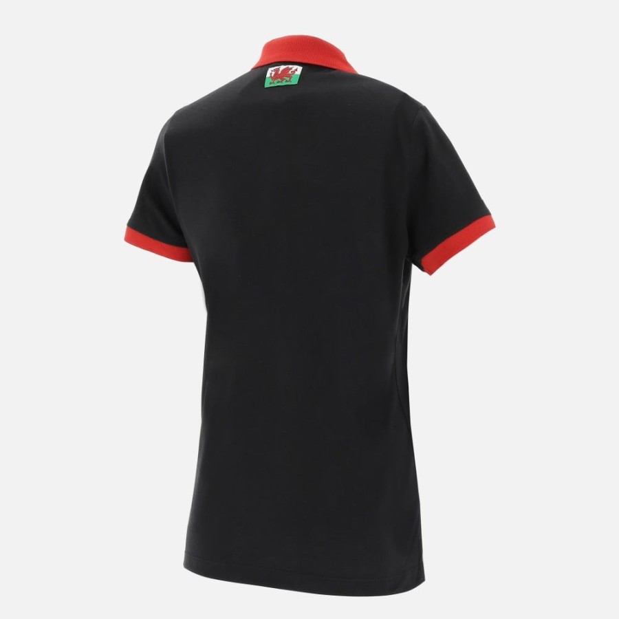 Tenues De Match Officielles Macron Rugby Du Pays De Galles | Polo Noir Pour Femme Ligne Supporter Du Pays De Galles Rugby 2020/21 | Vetements De Sport Techniques Macron