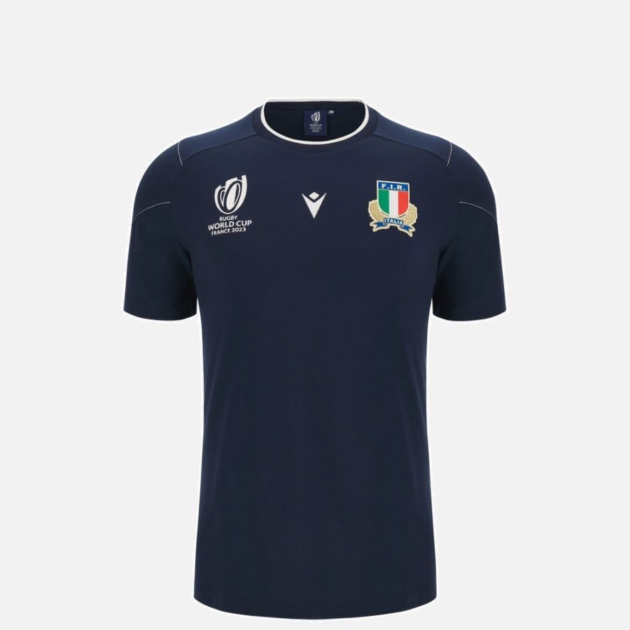 Tenues De Match Officielles Macron Federation Italienne De Rugby | T-Shirt De Voyage De Joueur Enfant Rugby World Cup 2023 Italia Rugby