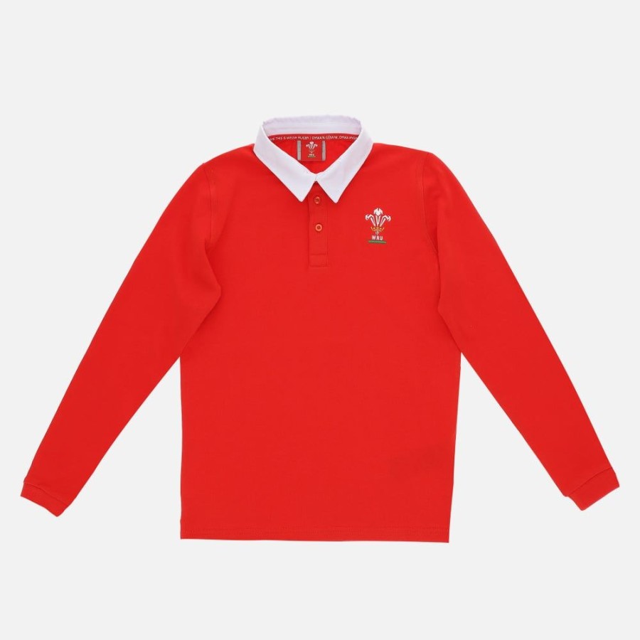 Tenues De Match Officielles Macron Rugby Du Pays De Galles | Polo En Coton Jersey Rouge Ligne Supporter Du Pays De Galles Rugby 2020/21 Pour Enfant | Vetements De Sport Techniques Macron