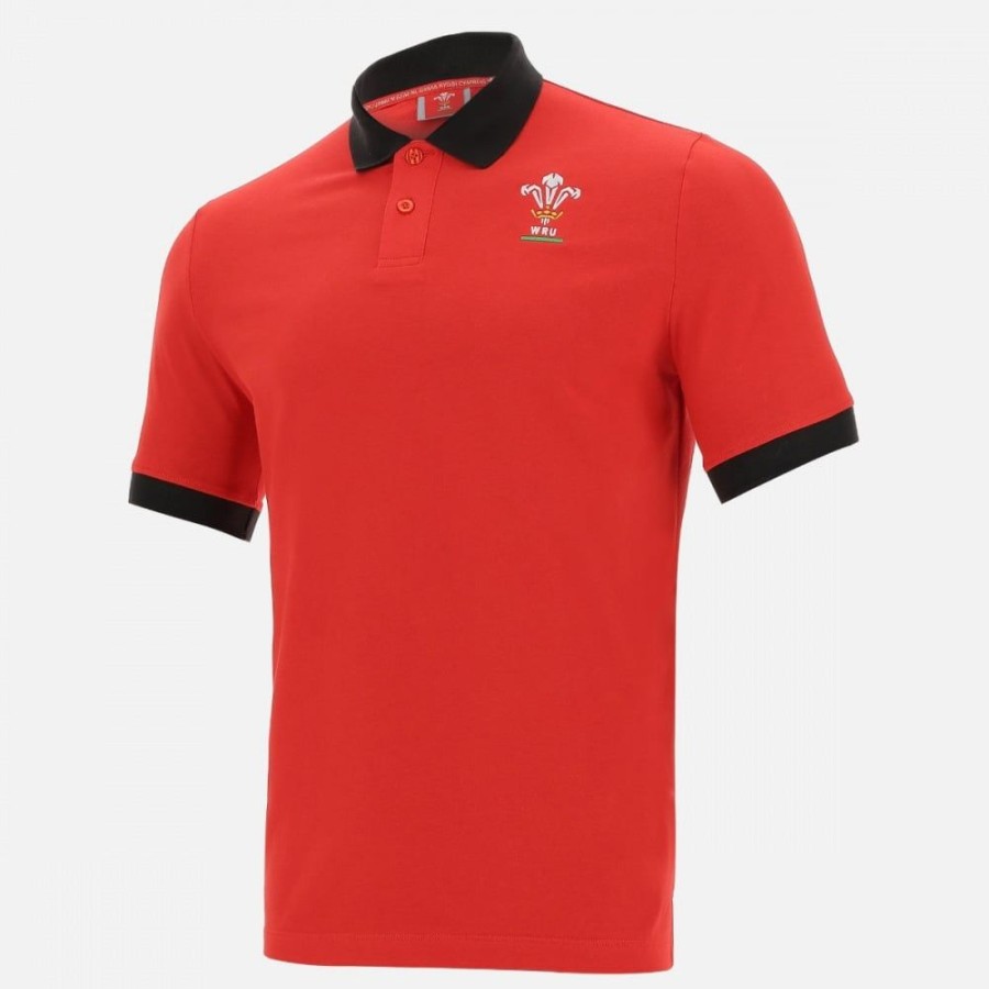 Tenues De Match Officielles Macron Rugby Du Pays De Galles | Polo En Coton Pique Ligne Supporter Du Pays De Galles Rugby 2020/21 | Vetements De Sport Techniques Macron