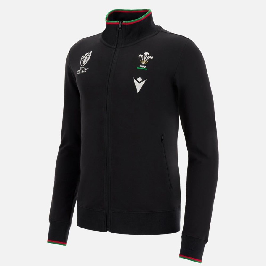 Tenues De Match Officielles Macron Rugby Du Pays De Galles | Sweatshirt Avec Fermeture Eclair Integrale Ligne Supporter Adulte Rugby World Cup 2023 Galles Rugby