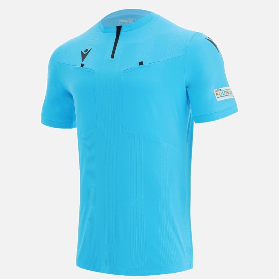 Tenues De Match Officielles Macron Arbitres Uefa | Maillot Arbitre Neon Blue Uefa 2021 | Vetements De Sport Techniques Macron