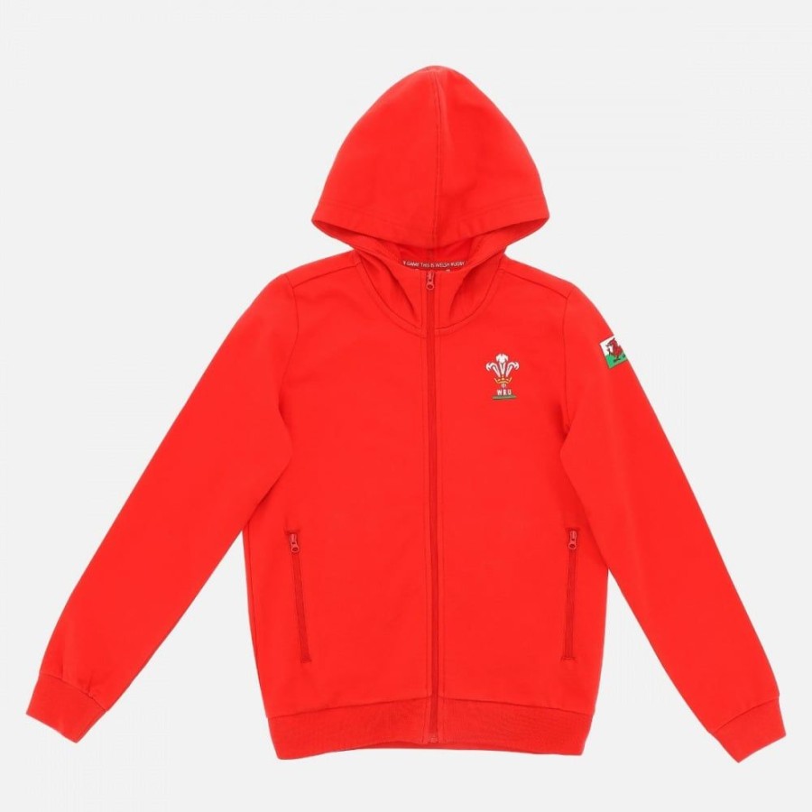 Tenues De Match Officielles Macron Rugby Du Pays De Galles | Sweatshirt Avec Capuche Ligne Supporter Du Pays De Galles Rugby 2020/21 Pour Enfant | Vetements De Sport Techniques Macron