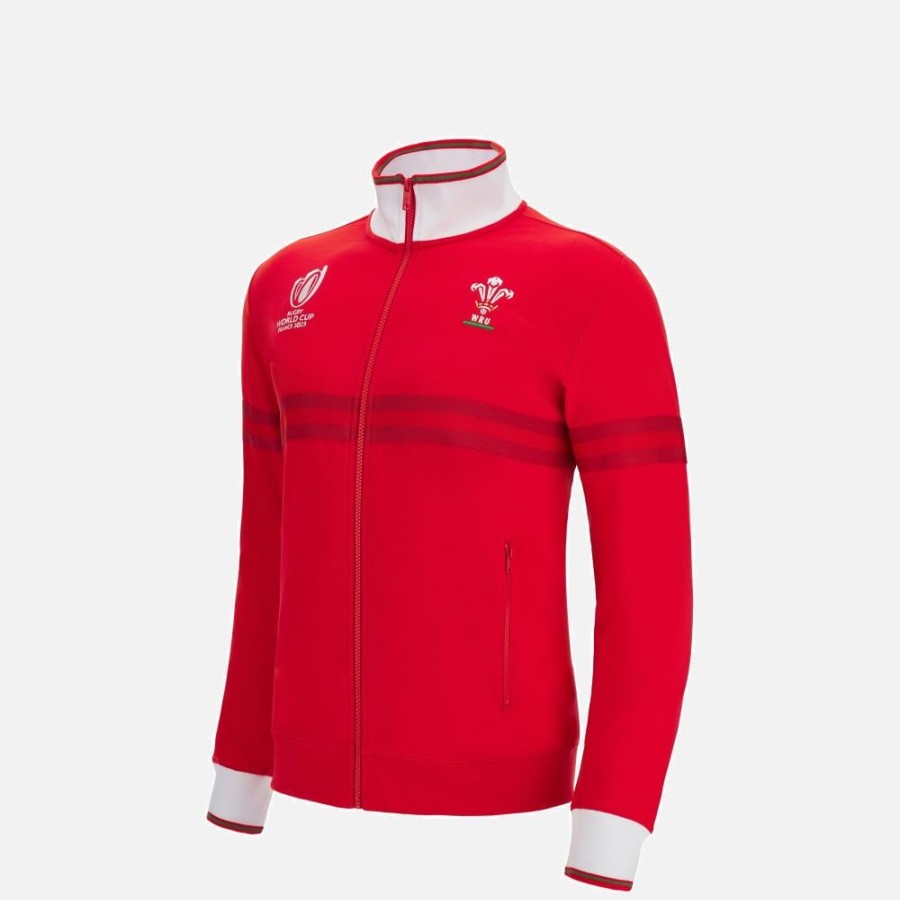 Tenues De Match Officielles Macron Rugby Du Pays De Galles | Sweat En Coton Avec Fermeture Eclair Integrale Enfant Rugby World Cup 2023 Galles Rugby