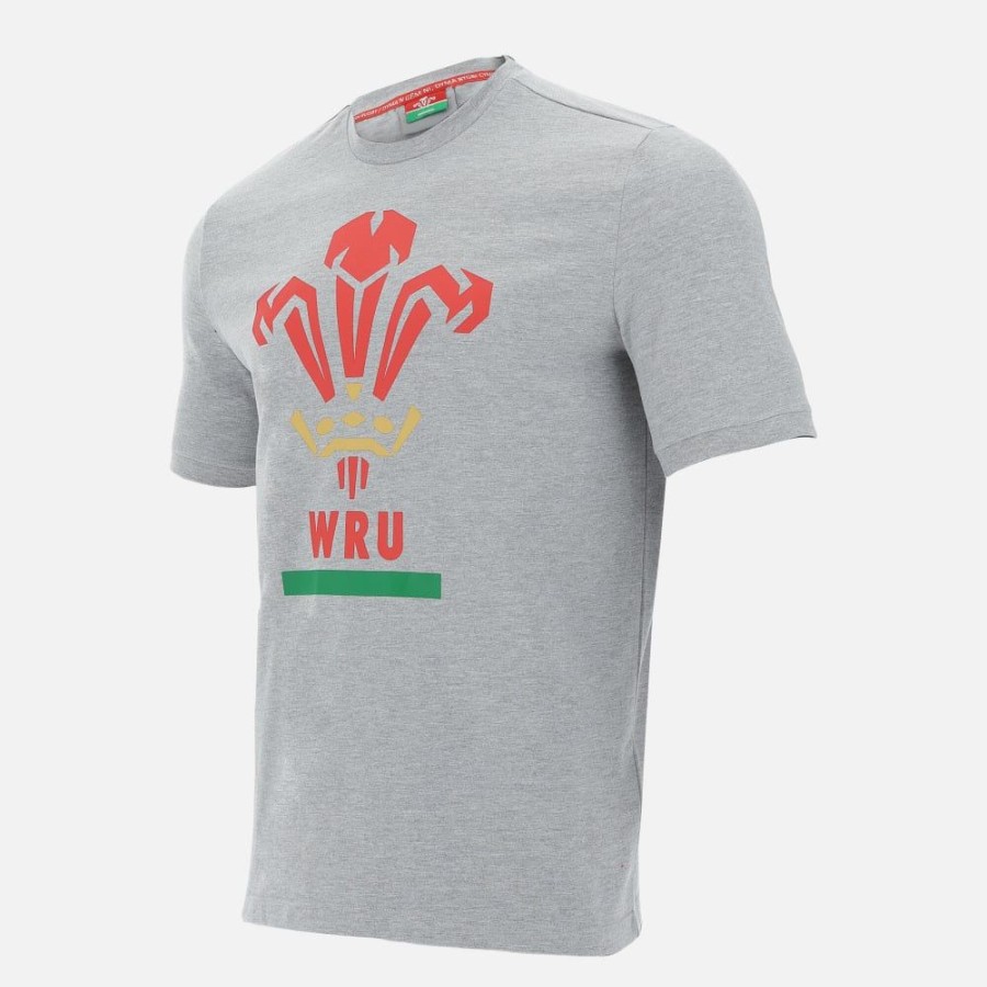 Tenues De Match Officielles Macron Rugby Du Pays De Galles | T-Shirt Gris Effet Melange Ligne Supporter Du Pays De Galles Rugby 2020/21 | Vetements De Sport Techniques Macron