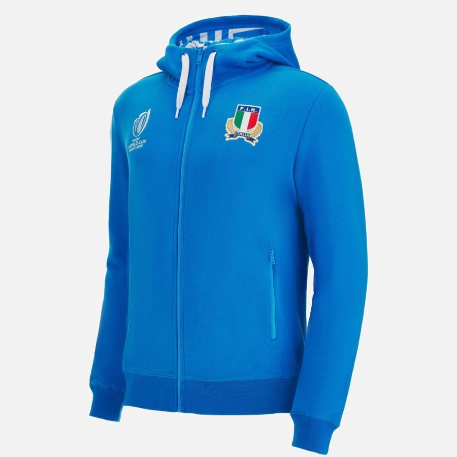 Tenues De Match Officielles Macron Federation Italienne De Rugby | Sweat A Capuche En Coton Avec Fermeture Eclair Integrale Adulte Rugby World Cup 2023 Italia Rugby