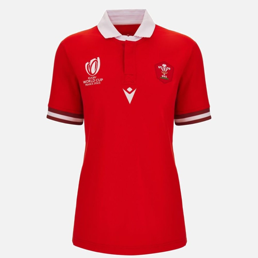 Tenues De Match Officielles Macron Rugby Du Pays De Galles | Maillot Replique De Match Domicile En Coton Femme Rugby World Cup 2023 Galles Rugby