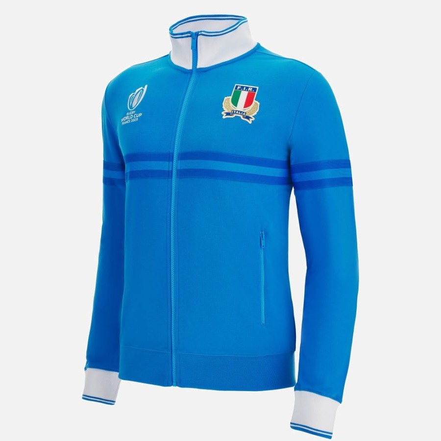 Tenues De Match Officielles Macron Federation Italienne De Rugby | Sweat En Coton Avec Fermeture Eclair Integrale Adulte Rugby World Cup 2023 Italia Rugby