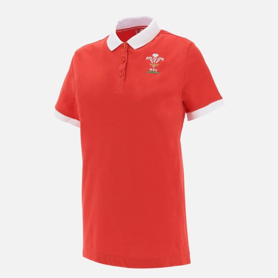 Tenues De Match Officielles Macron Rugby Du Pays De Galles | Polo Rouge Pour Femme Ligne Supporter Du Pays De Galles Rugby 2020/21 | Vetements De Sport Techniques Macron