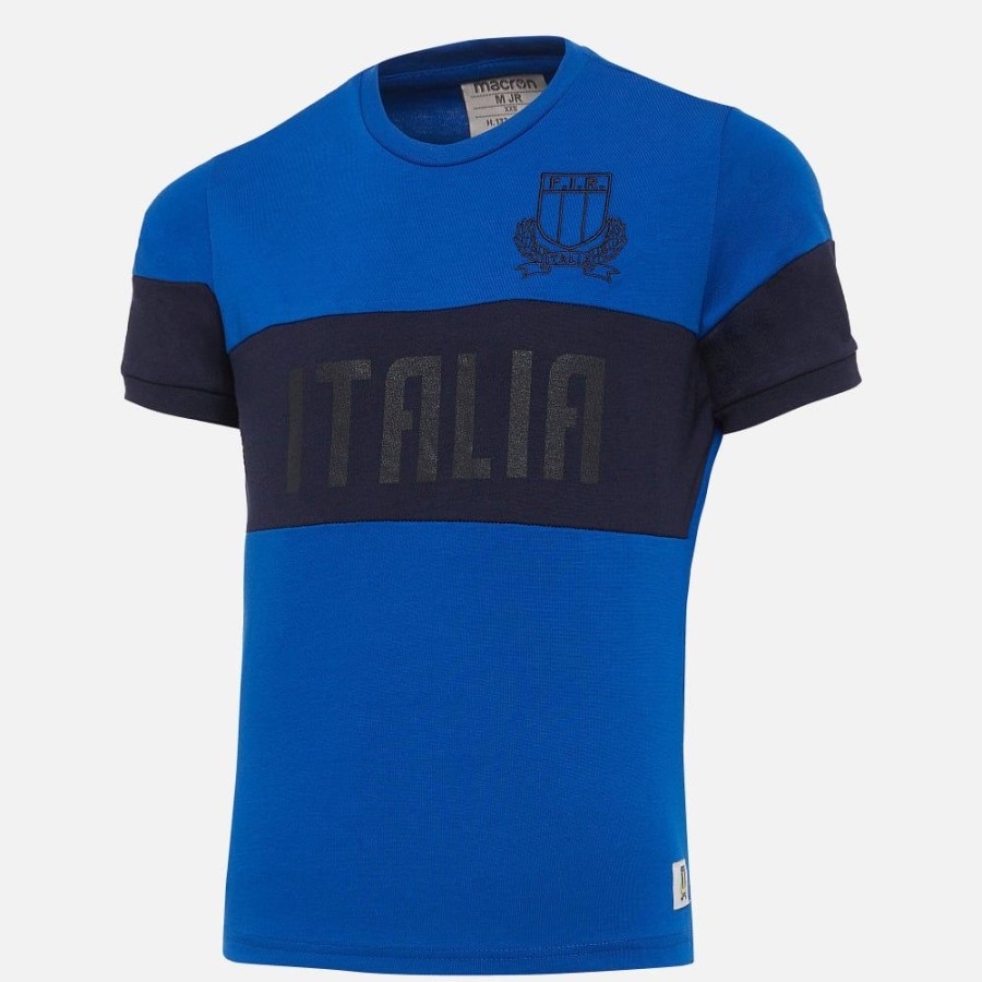 Tenues De Match Officielles Macron Federation Italienne De Rugby | Maillot Bleu Clair Ligne Supporter Fir Pour Enfant | Vetements De Sport Techniques Macron