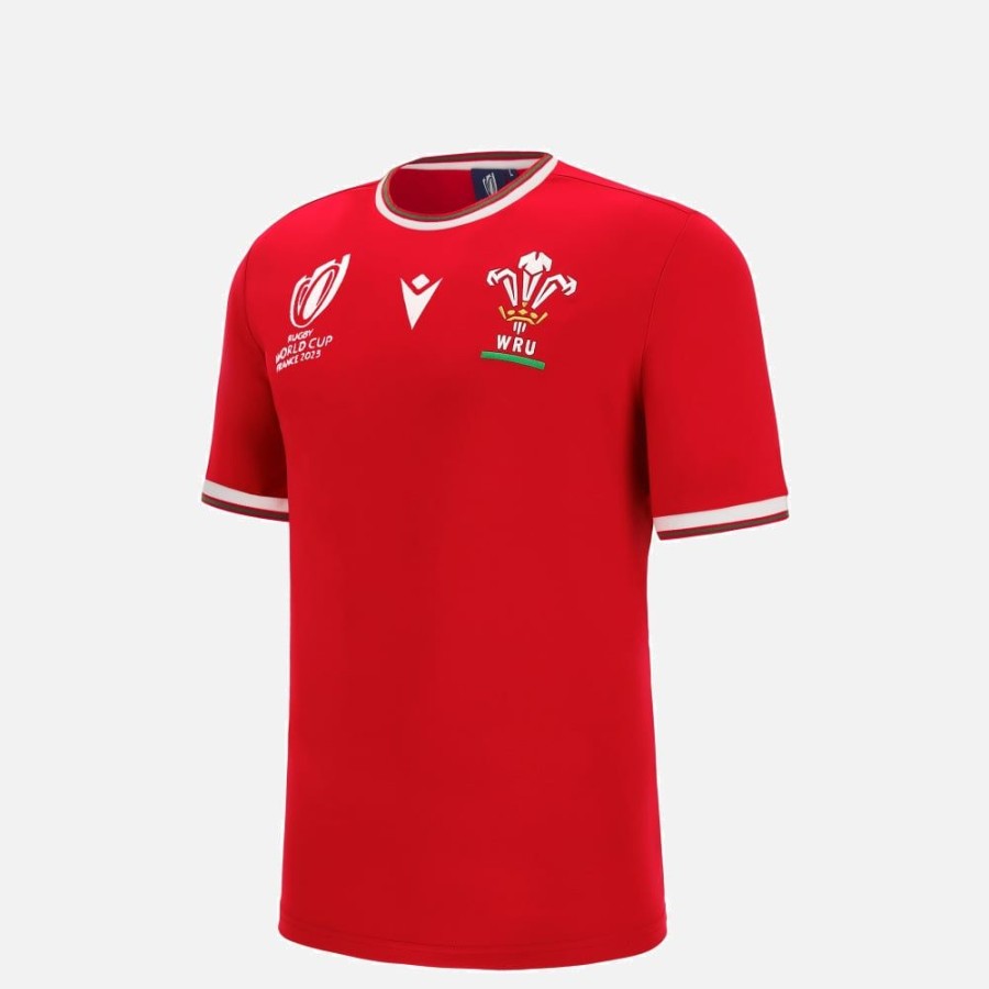 Tenues De Match Officielles Macron Rugby Du Pays De Galles | T-Shirt Officiel En Polycotton Enfant Rugby World Cup 2023 Galles Rugby