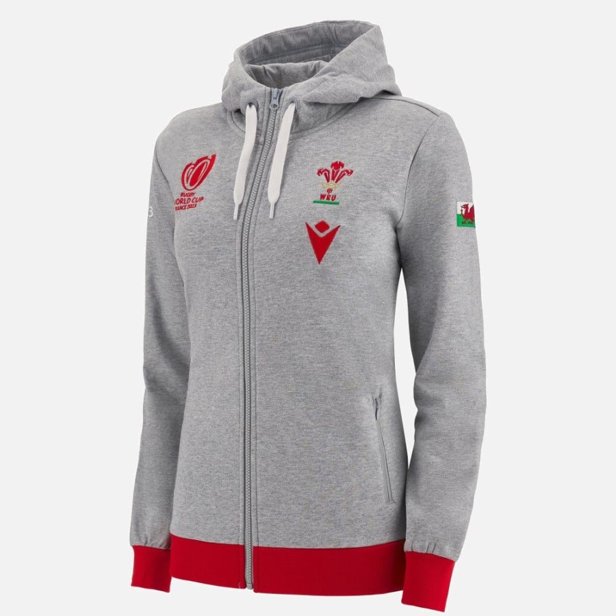 Tenues De Match Officielles Macron Rugby Du Pays De Galles | Sweatshirt Avec Fermeture Eclair Integrale Ligne Supporter Femme Rugby World Cup 2023 Galles Rugby