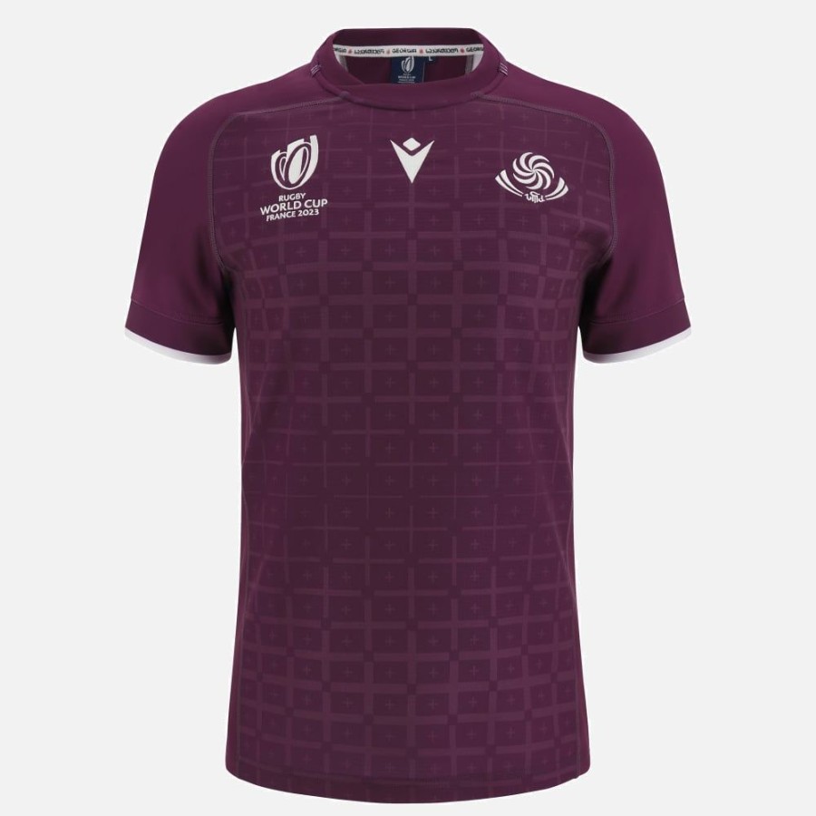 Tenues De Match Officielles Macron Georgie Rugby | T-Shirt Entrainement Adulte Rugby World Cup 2023 Georgia Rugby