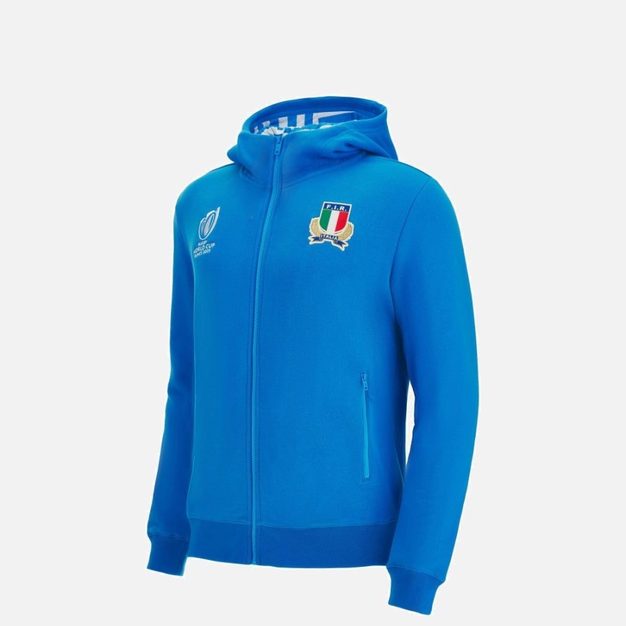 Tenues De Match Officielles Macron Federation Italienne De Rugby | Sweat A Capuche En Coton Avec Fermeture Eclair Integrale Enfant Rugby World Cup 2023 Italia Rugby