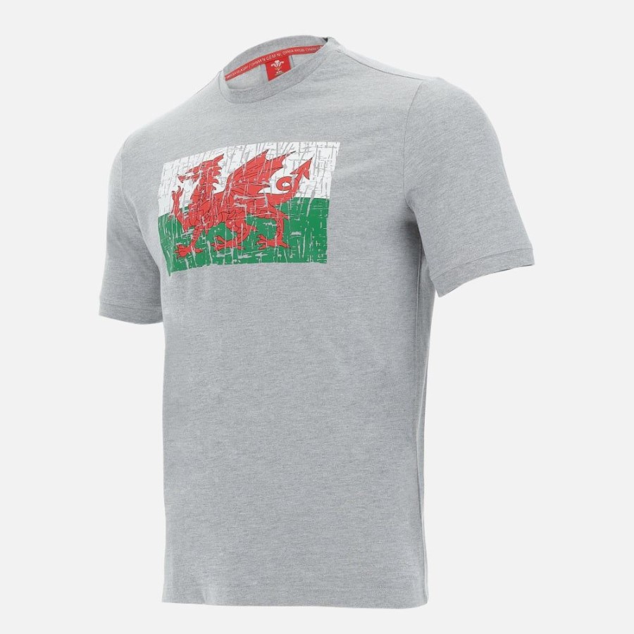 Tenues De Match Officielles Macron Rugby Du Pays De Galles | T-Shirt Gris Effet Melange Ligne Supporter Du Pays De Galles Rugby 2020/21 | Vetements De Sport Techniques Macron