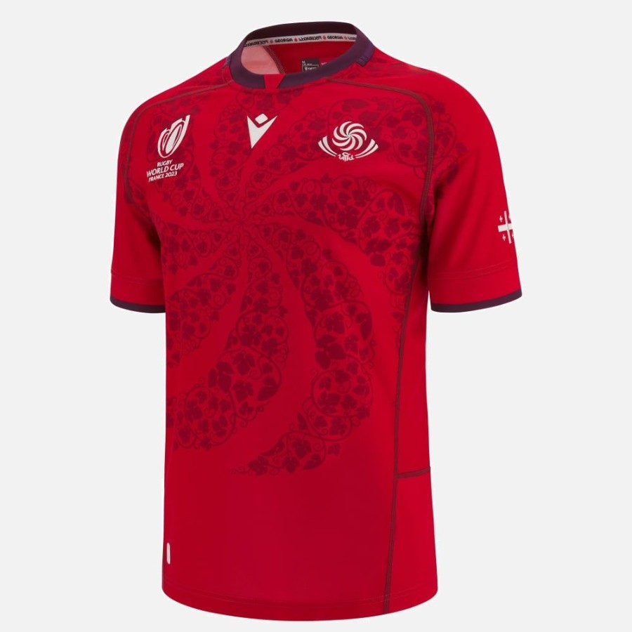 Tenues De Match Officielles Macron Georgie Rugby | Maillot De Match Domicile Replique Adulte Rugby World Cup 2023 Georgia Rugby