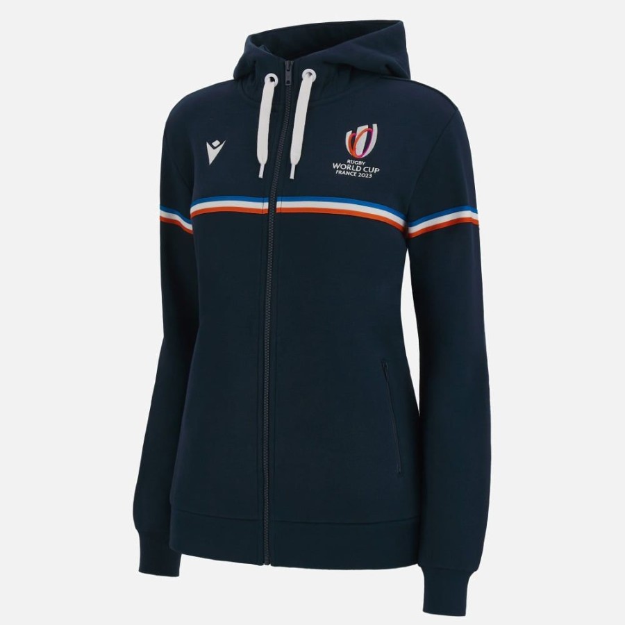 Tenues De Match Officielles Macron Rugby World Cup France 2023 | Sweat A Capuche En Coton Avec Fermeture Eclair Integrale Femme Rugby World Cup 2023