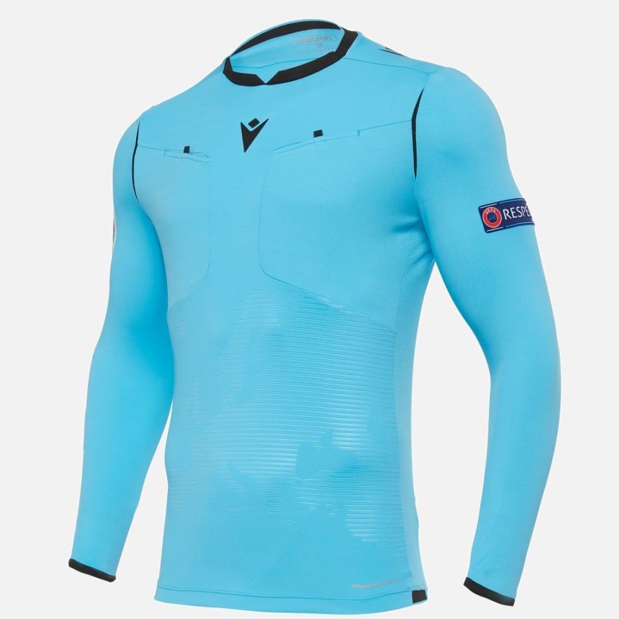 Tenues De Match Officielles Macron Arbitres Uefa | Maillot Arbitre Neon Blue Uefa Euro 2020 | Vetements De Sport Techniques Macron