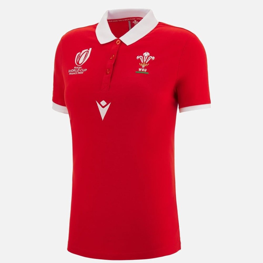 Tenues De Match Officielles Macron Rugby Du Pays De Galles | Polo Ligne Supporter Femme Rugby World Cup 2023 Galles Rugby