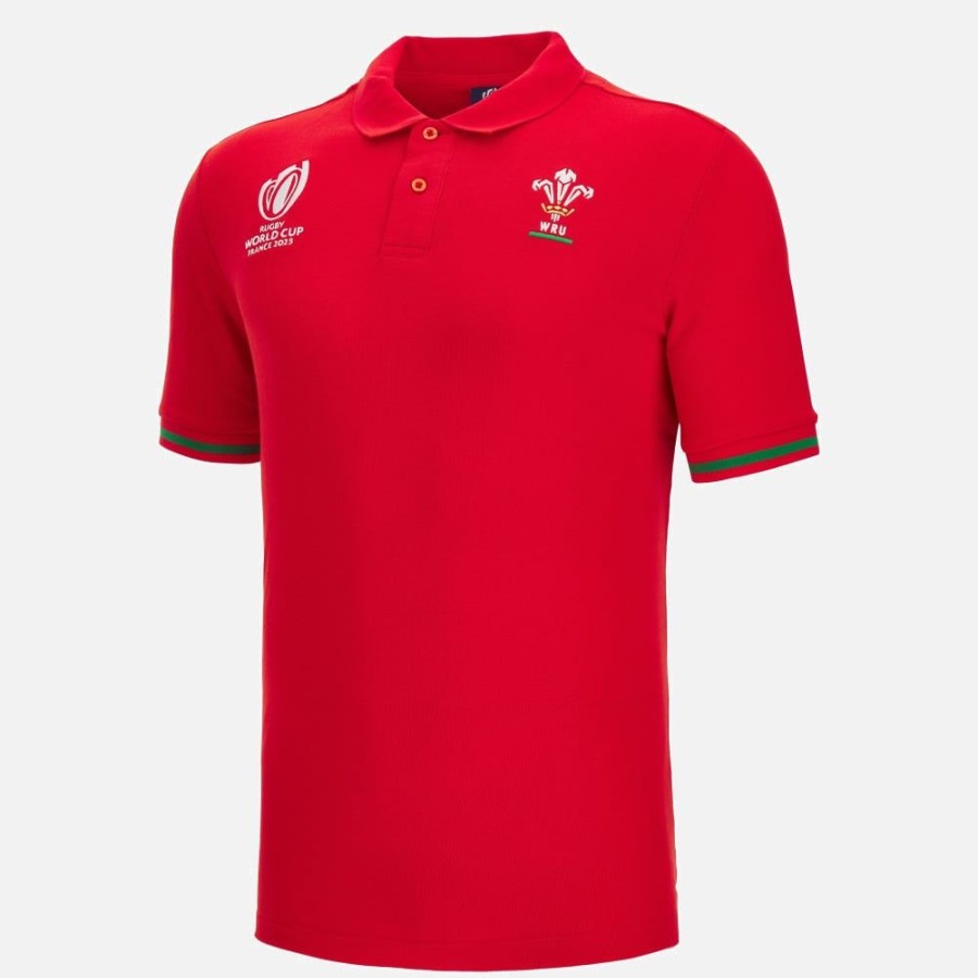 Tenues De Match Officielles Macron Rugby Du Pays De Galles | Polo Officiel En Polycotton Adulte Rugby World Cup 2023 Galles Rugby