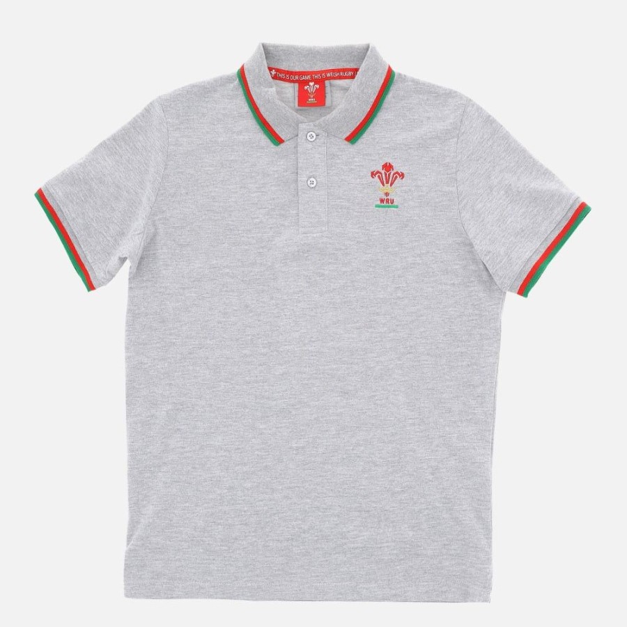 Tenues De Match Officielles Macron Rugby Du Pays De Galles | Polo En Coton Pique Gris Ligne Supporter Du Pays De Galles Rugby 2020/21 Pour Enfant | Vetements De Sport Techniques Macron