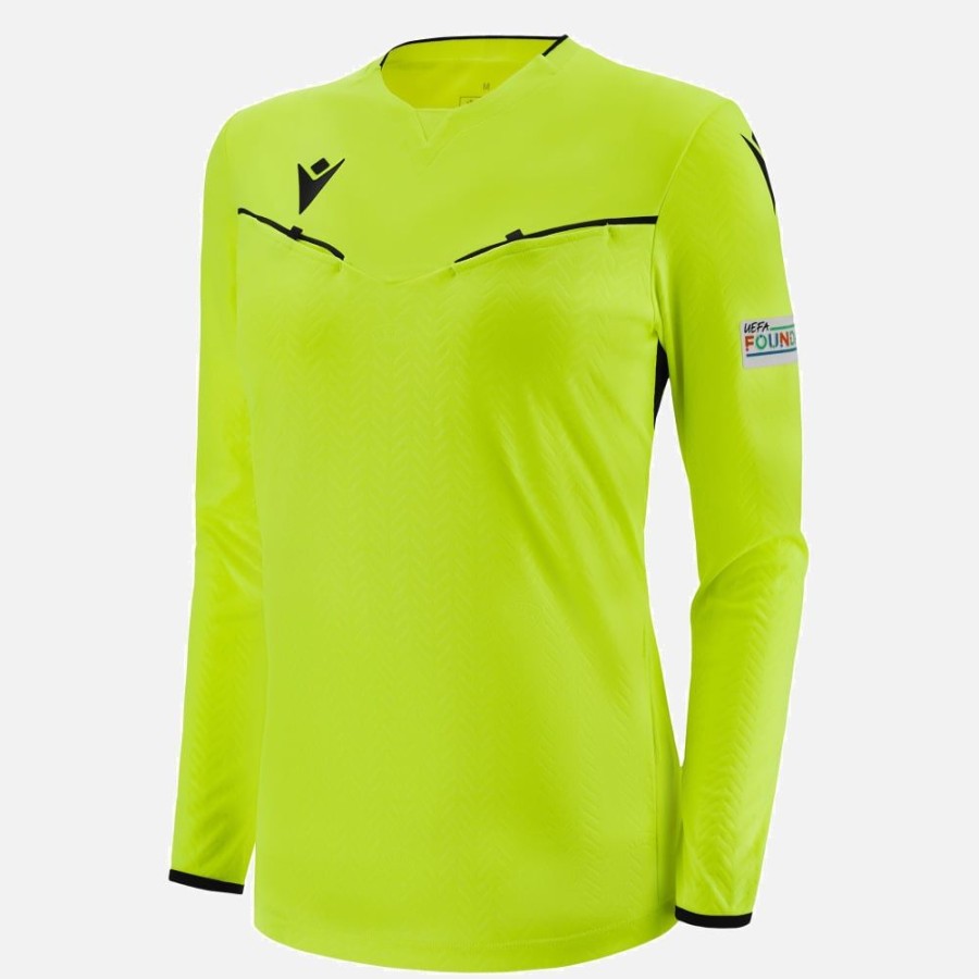 Tenues De Match Officielles Macron Arbitres Uefa | Maillot Arbitre Femme Neon Jaune Uefa 2023/25