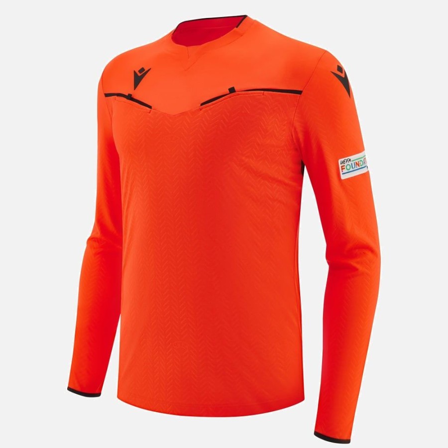 Tenues De Match Officielles Macron Arbitres Uefa | Maillot Arbitre Neon Rouge Uefa 2023/25