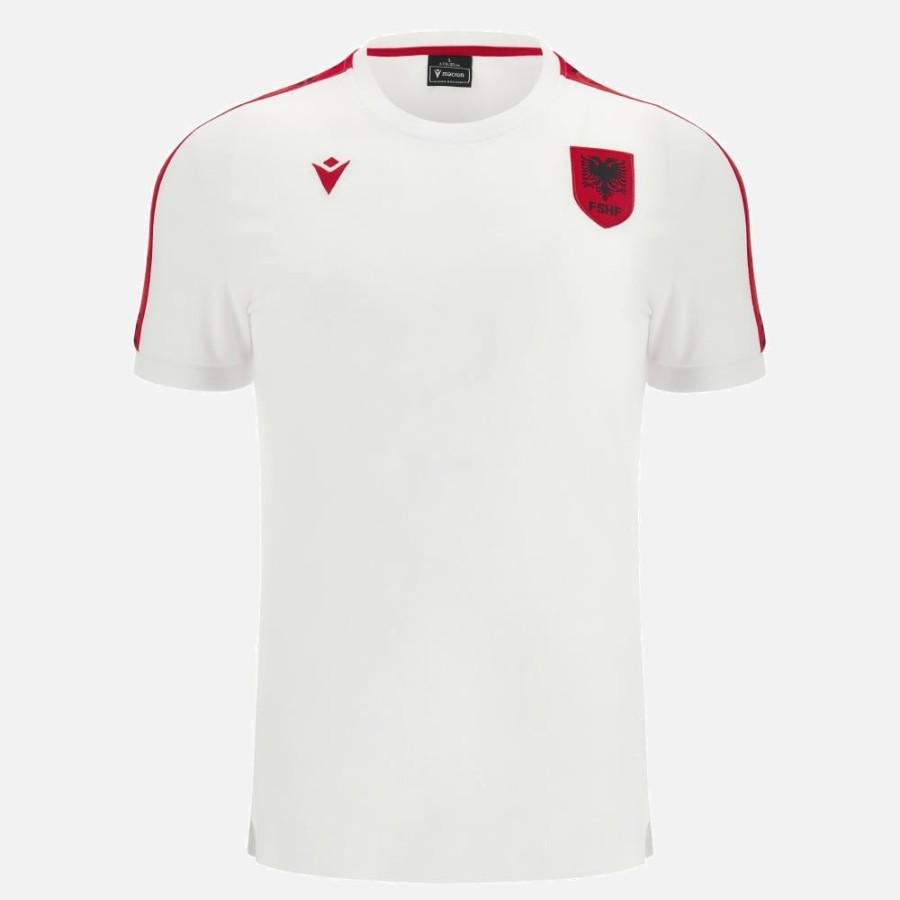 Tenues De Match Officielles Macron Equipe D'Albanie De Football | T-Shirt De Voyage De Joueur Adulte Equipe Albanie Fshf 2023/24