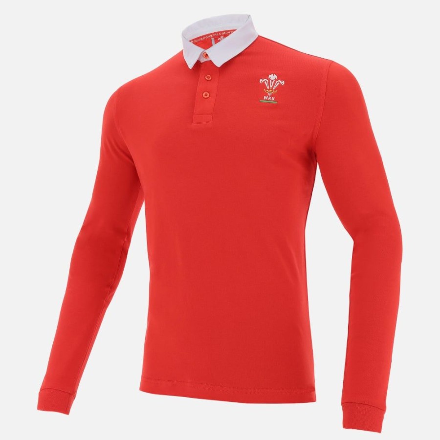 Tenues De Match Officielles Macron Rugby Du Pays De Galles | Polo En Coton Jersey Rouge Ligne Supporter Du Pays De Galles Rugby 2020/21 | Vetements De Sport Techniques Macron